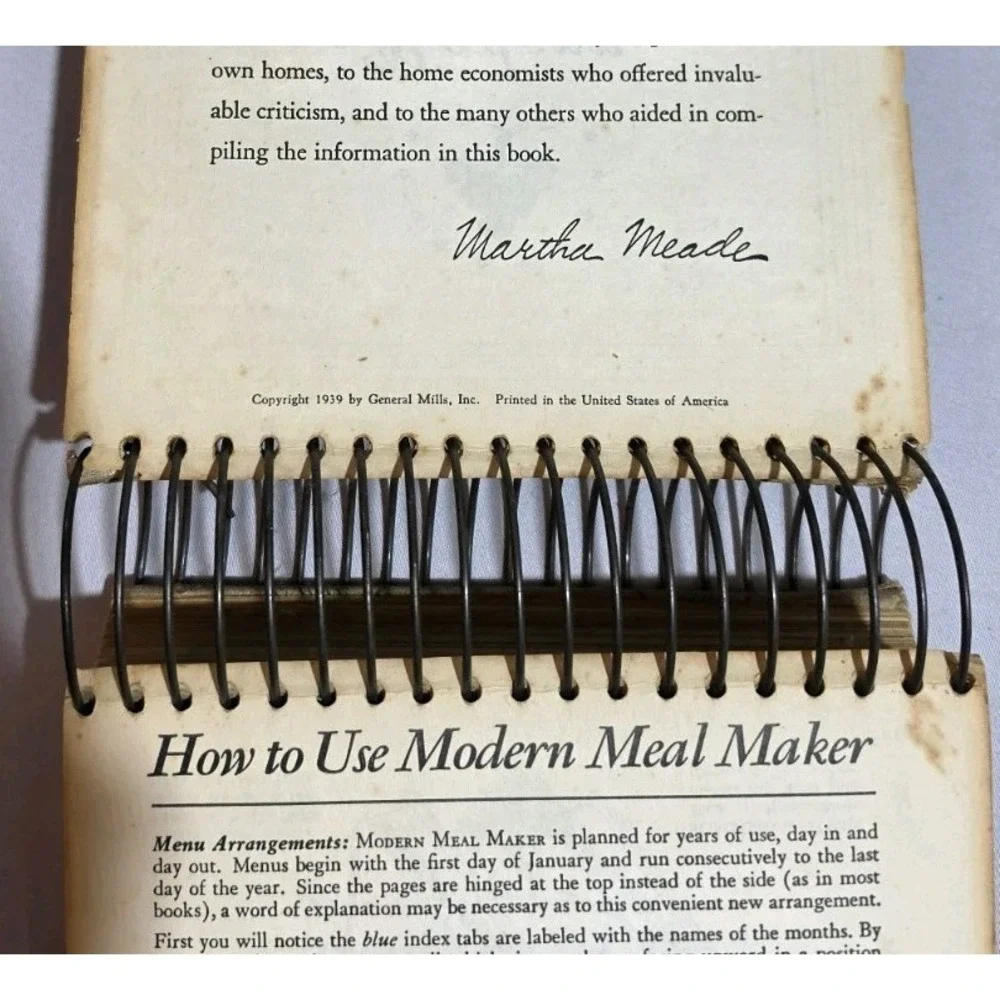 Modern Meal Maker Martha Meade Revised Edition Spiral Bound Cookbook 1939